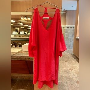 100% silk magenta cold shoulder tunic top by MARYAN MEHLHORN beach swim coverup